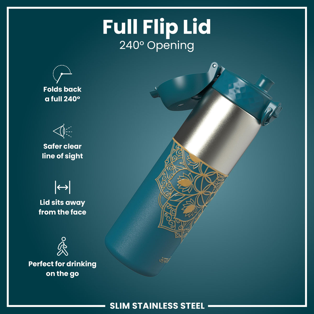 Antifugas Slim Botella de agua, Stainless Steel, Half-Cut, Mandalas, 600ml (20oz) — foto adicional del producto