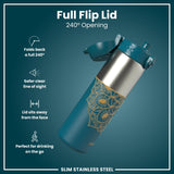 Antifugas Slim Botella de agua, Stainless Steel, Half-Cut, Mandalas, 600ml (20oz) — foto adicional del producto