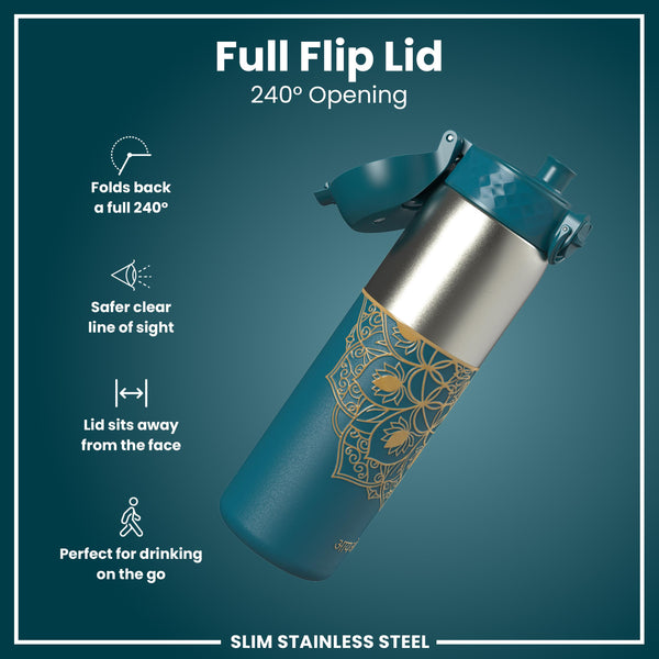 Antifugas Slim Botella de agua, Stainless Steel, Half-Cut, Mandalas, 600ml (20oz) — foto adicional del producto