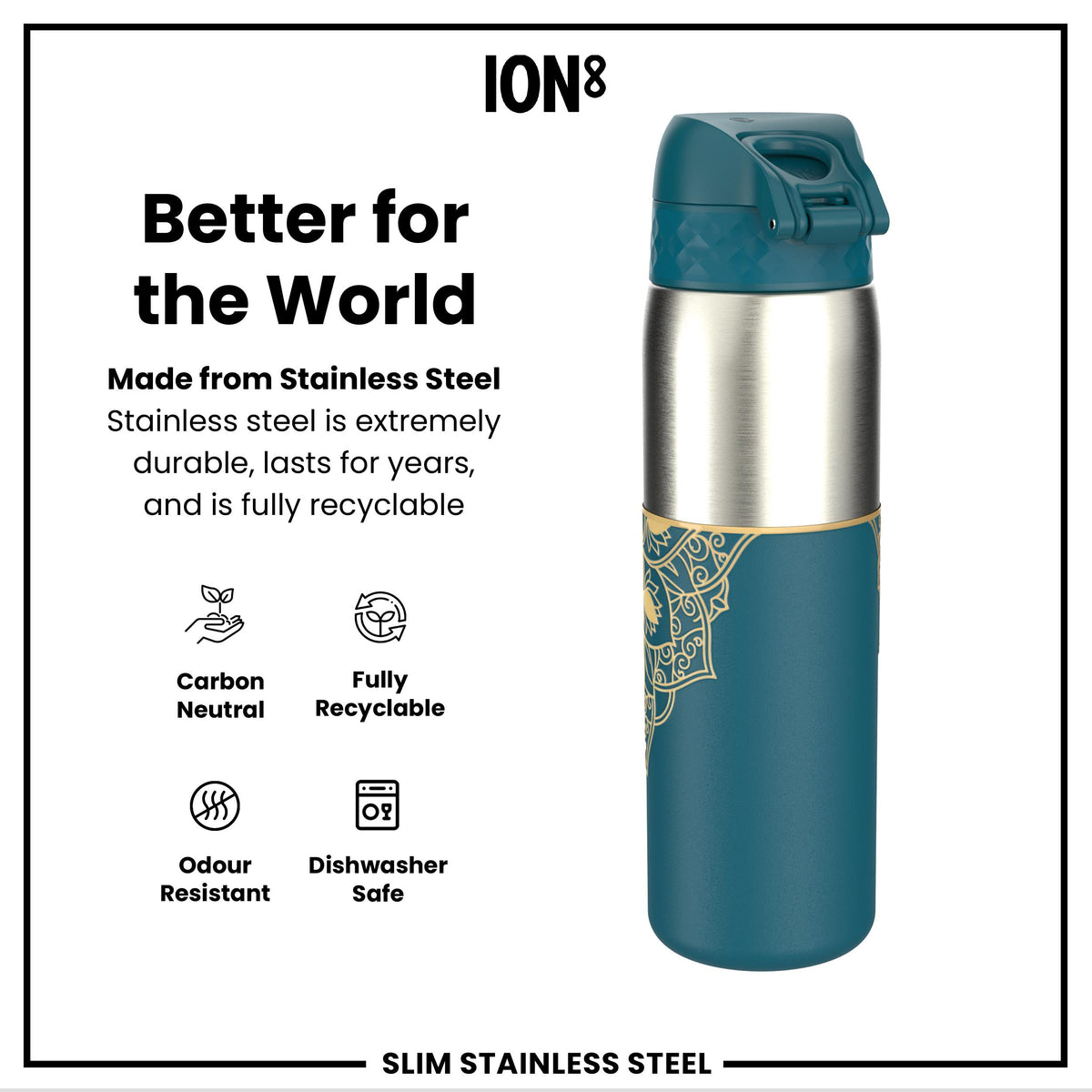 Antifugas Slim Botella de agua, Stainless Steel, Half-Cut, Mandalas, 600ml (20oz) — foto adicional del producto