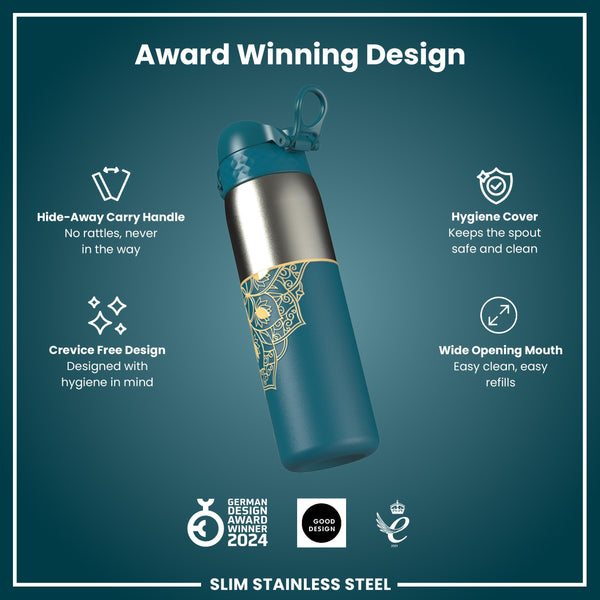 Antifugas Slim Botella de agua, Stainless Steel, Half-Cut, Mandalas, 600ml (20oz) — foto adicional del producto