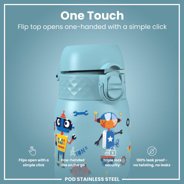 Leak Proof Water Bottle, Stainless Steel, Robots, 400ml (13oz) — additional product photo