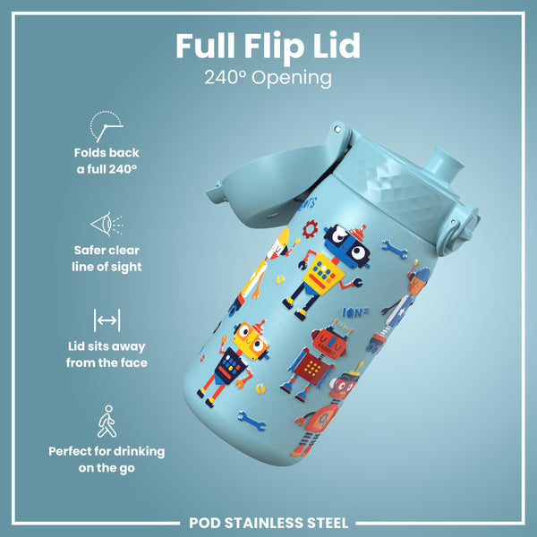 Leak Proof Water Bottle, Stainless Steel, Robots, 400ml (13oz) — additional product photo