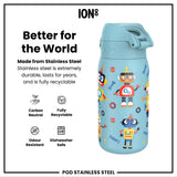 Leak Proof Water Bottle, Stainless Steel, Robots, 400ml (13oz) — additional product photo