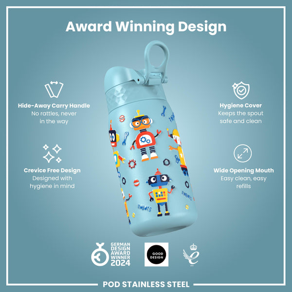 Leak Proof Water Bottle, Stainless Steel, Robots, 400ml (13oz) — additional product photo