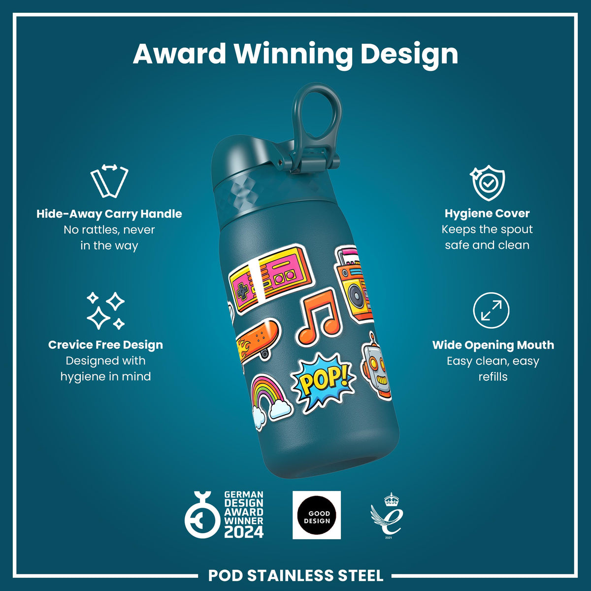 Antifugas Botella de agua, Stainless Steel, Stickers, 400ml (13oz) — foto adicional del producto