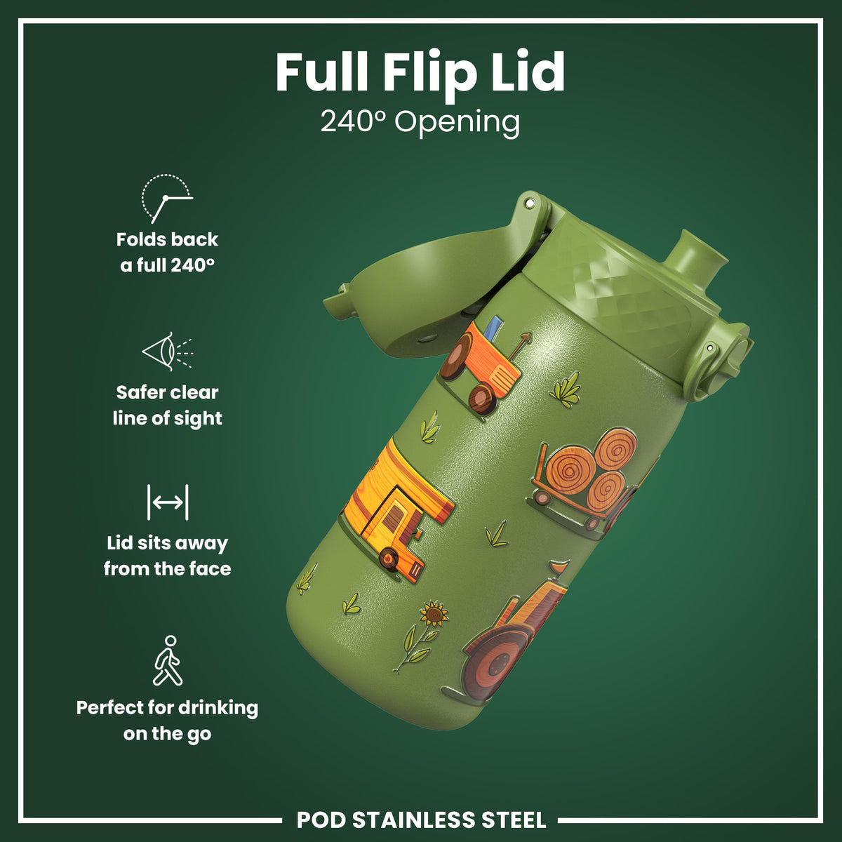 Leak Proof Water Bottle, Stainless Steel, Farm Machines, 400ml (13oz) — additional product photo
