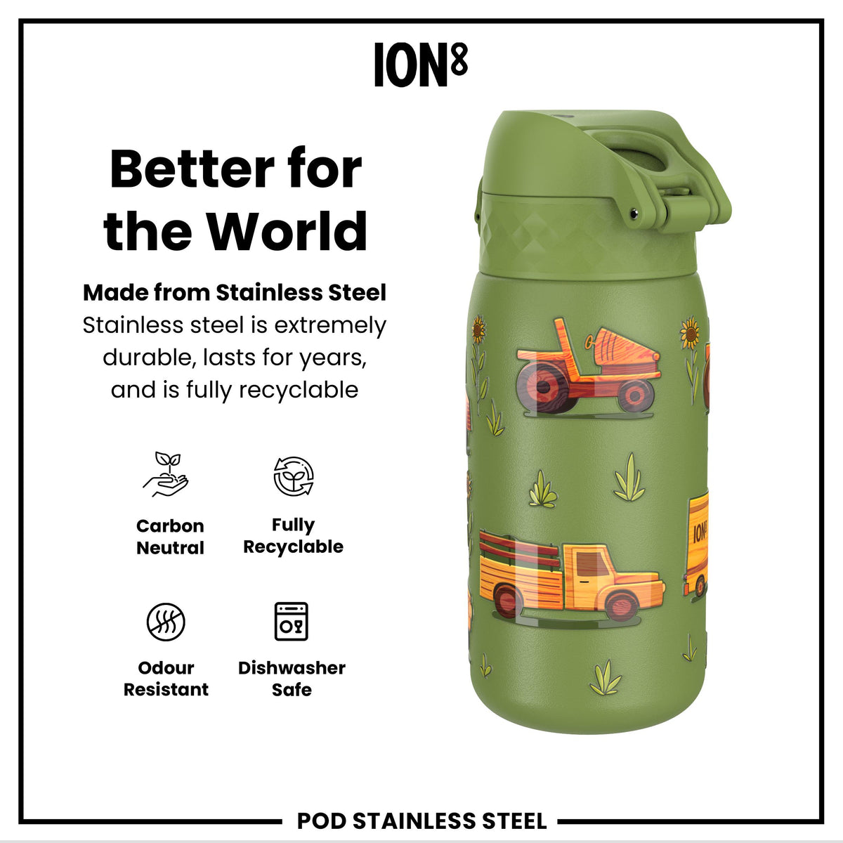 Leak Proof Water Bottle, Stainless Steel, Farm Machines, 400ml (13oz) — additional product photo