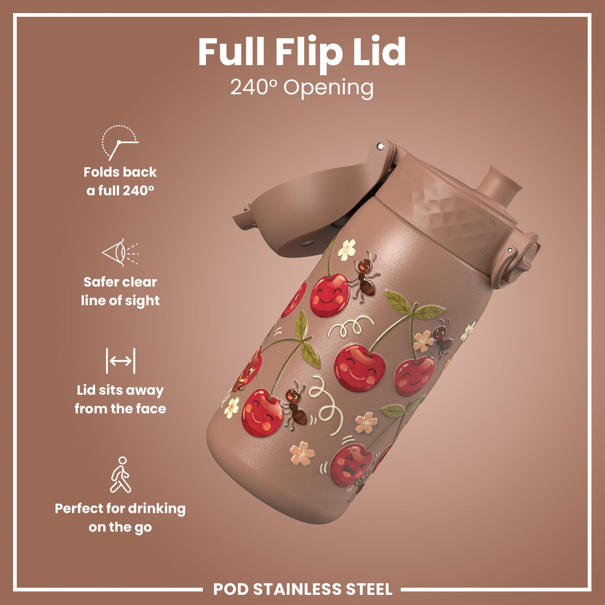 Antifugas Botella de agua, Stainless Steel, Cherries, 400ml (13oz) — foto adicional del producto