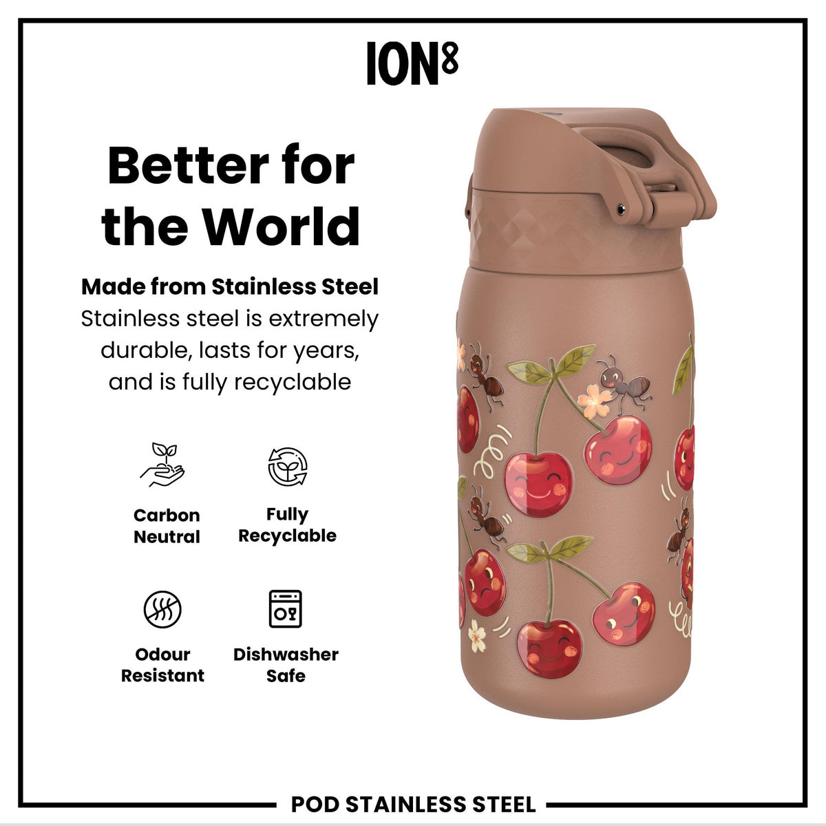 Antifugas Botella de agua, Stainless Steel, Cherries, 400ml (13oz) — foto adicional del producto