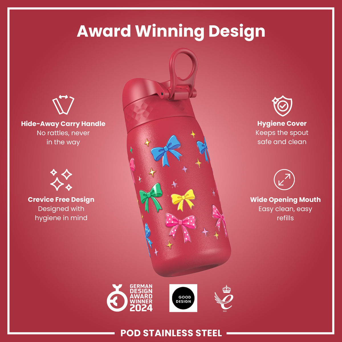 Antifugas Botella de agua, Stainless Steel, Bows, 400ml (13oz) — foto adicional del producto