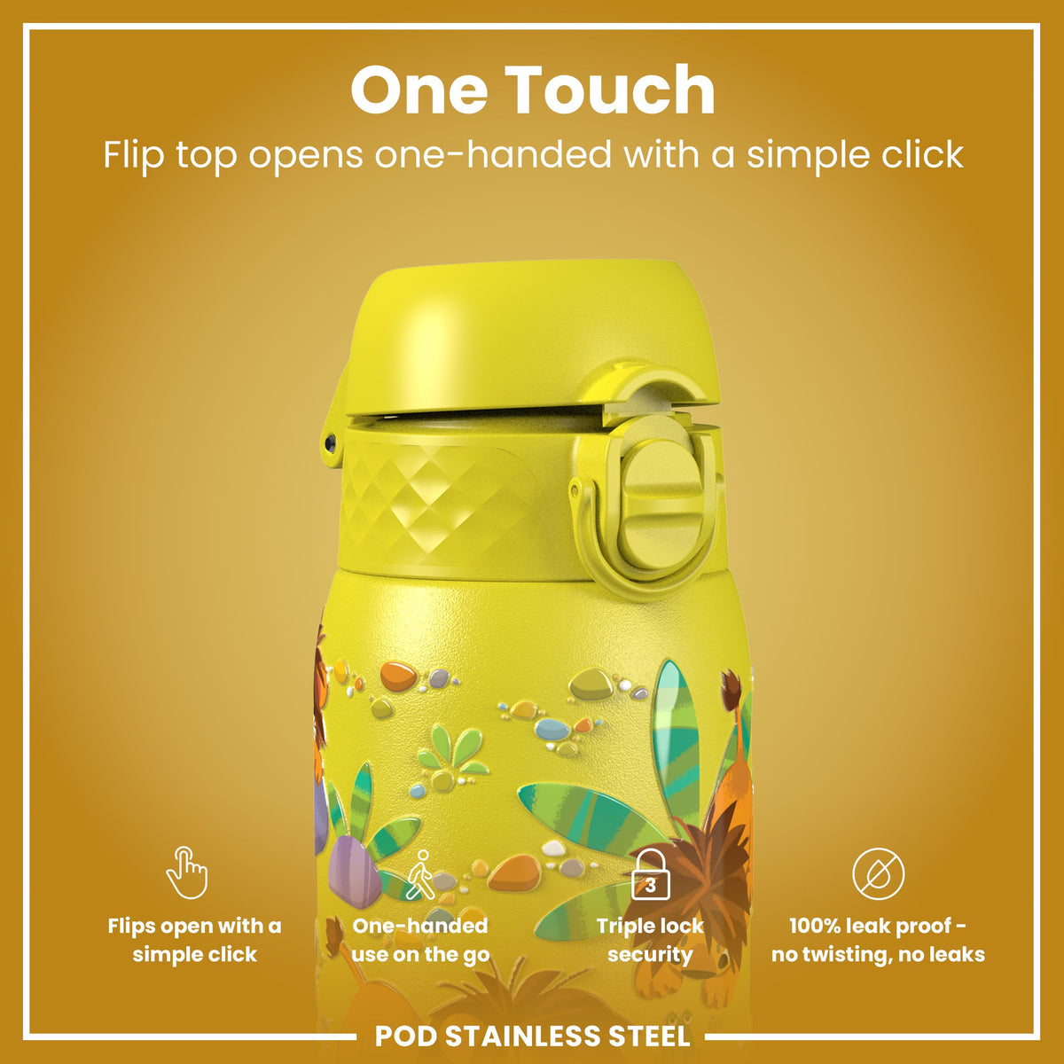 Leak Proof Water Bottle, Stainless Steel, Lions, 400ml (13oz) — additional product photo
