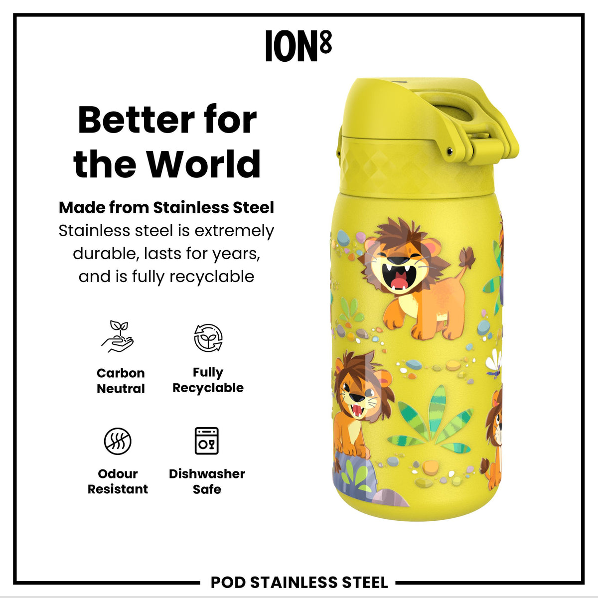 Leak Proof Water Bottle, Stainless Steel, Lions, 400ml (13oz) — additional product photo
