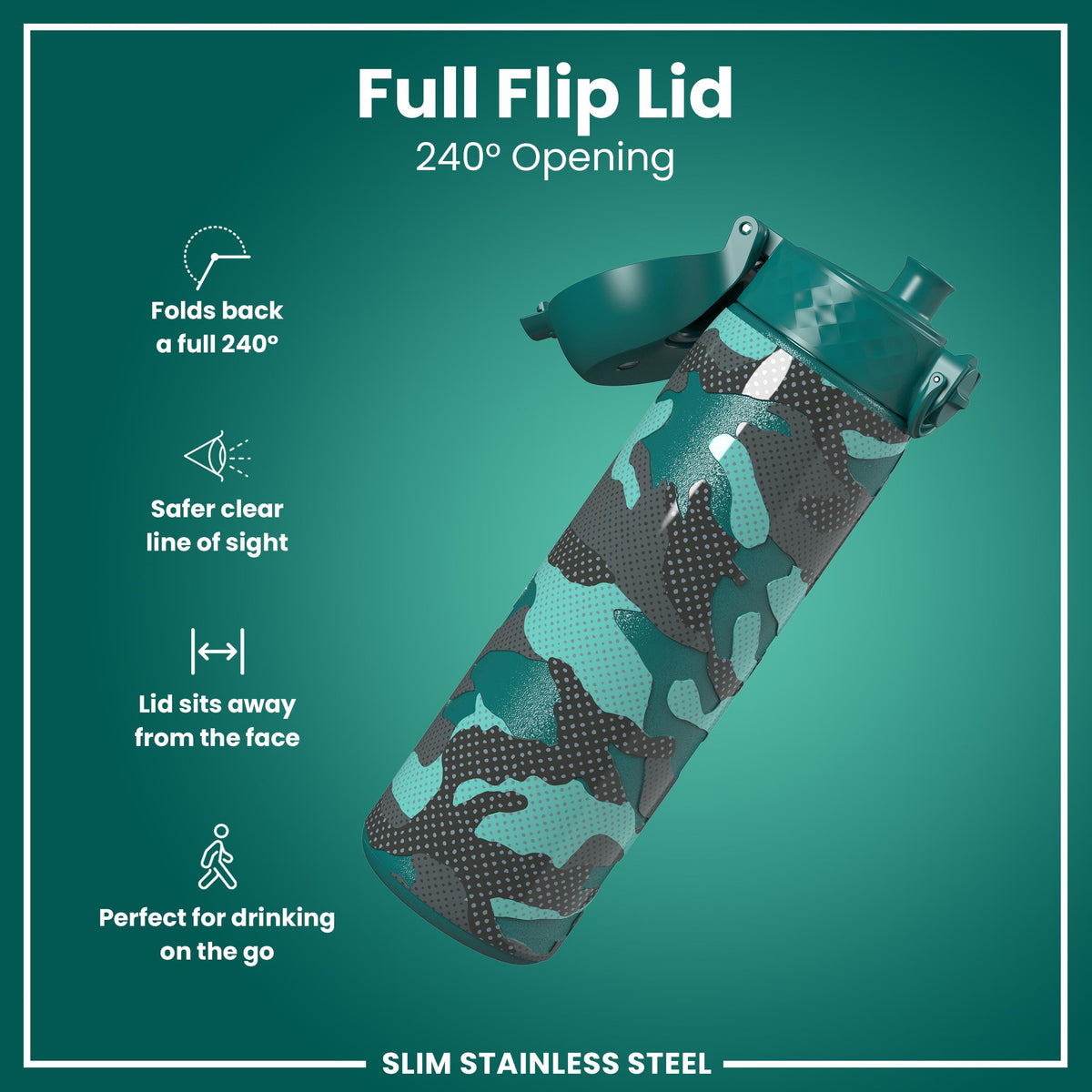 Leak Proof Slim Water Bottle, Stainless Steel, Camouflage, 600ml (20oz) — additional product photo