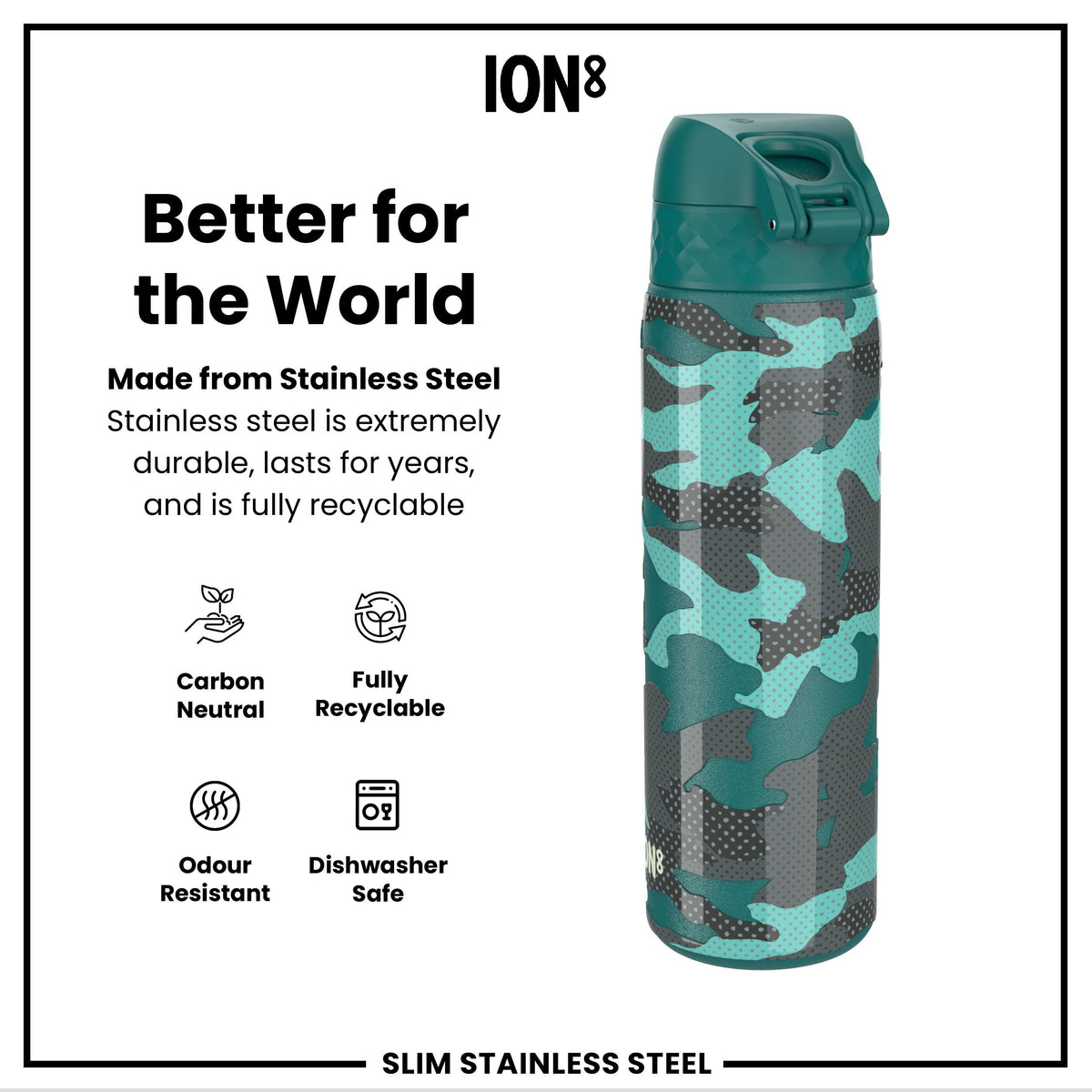 Leak Proof Slim Water Bottle, Stainless Steel, Camouflage, 600ml (20oz) — additional product photo