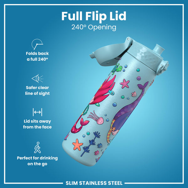 Leak Proof Slim Water Bottle, Stainless Steel, Mermaids, 600ml (20oz) — additional product photo