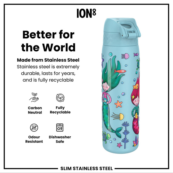 Leak Proof Slim Water Bottle, Stainless Steel, Mermaids, 600ml (20oz) — additional product photo
