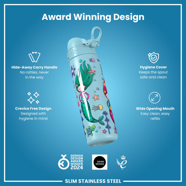 Leak Proof Slim Water Bottle, Stainless Steel, Mermaids, 600ml (20oz) — additional product photo