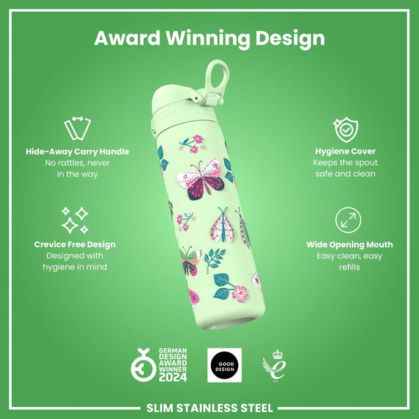 Leak Proof Slim Water Bottle, Stainless Steel, Wild Butterfly, 600ml (20oz) — additional product photo