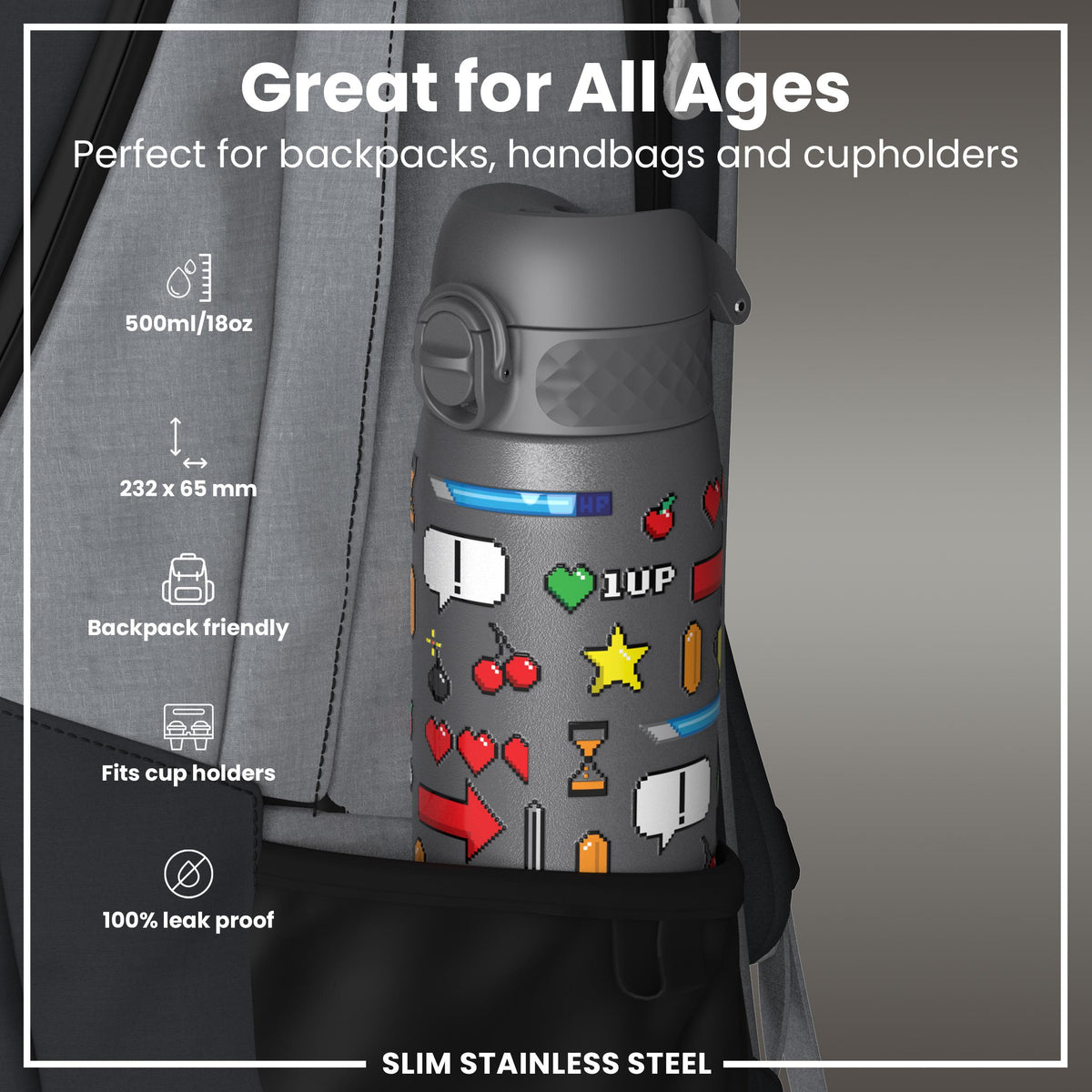 Antifugas Slim Botella de agua, Stainless Steel, Gamer, 600ml (20oz) — foto adicional del producto