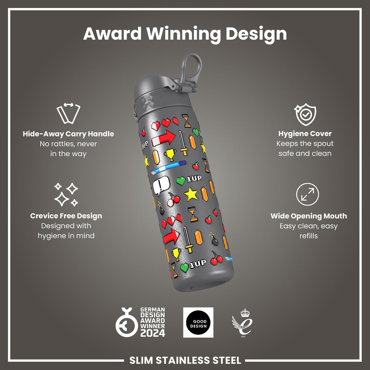 Antifugas Slim Botella de agua, Stainless Steel, Gamer, 600ml (20oz) — foto adicional del producto