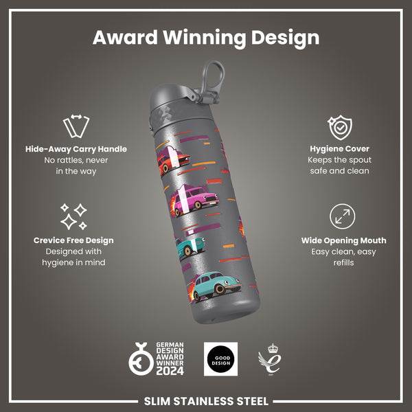 Leak Proof Slim Water Bottle, Stainless Steel, Sports Cars, 600ml (20oz) — additional product photo