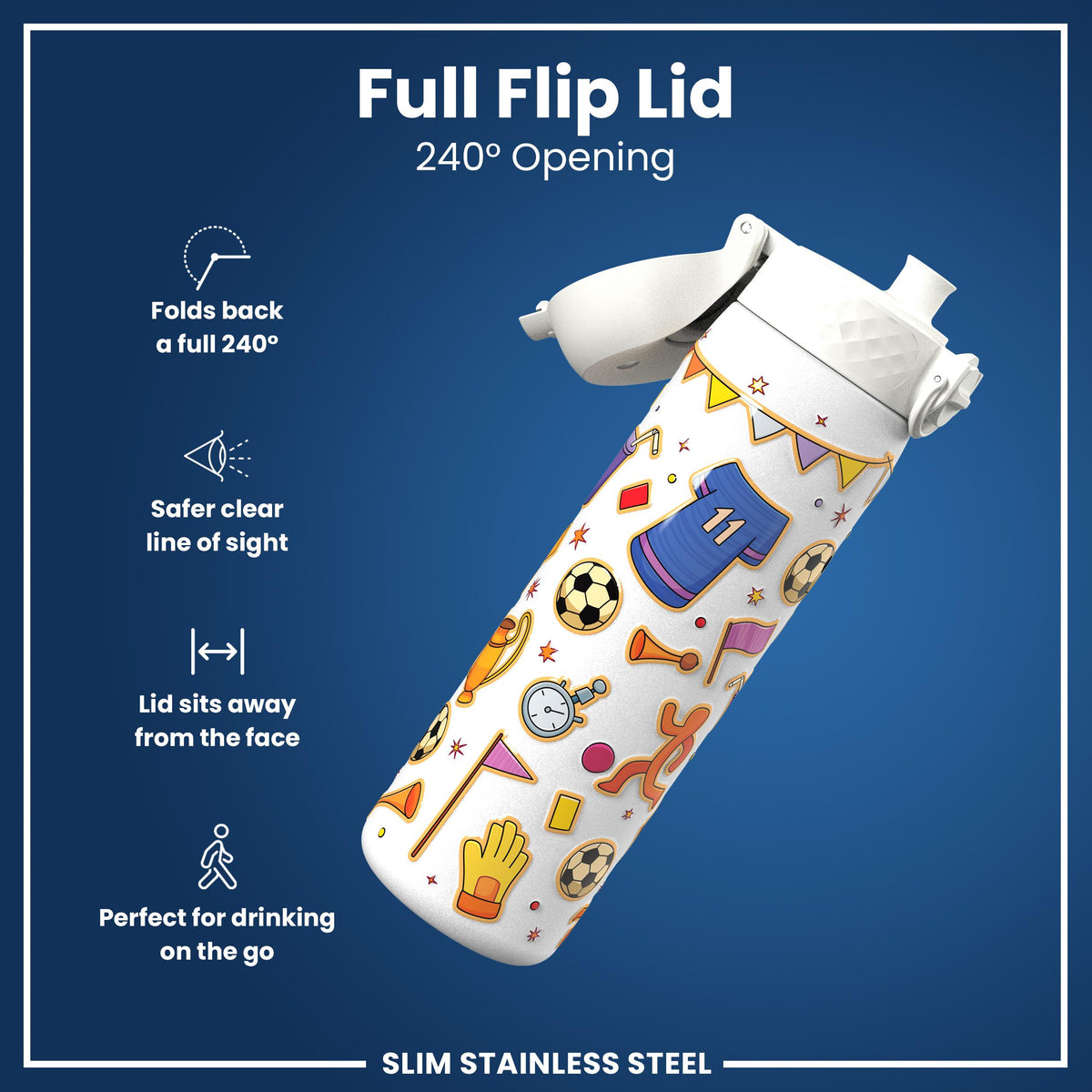 Leak Proof Slim Water Bottle, Stainless Steel, Football, 600ml (20oz) — additional product photo