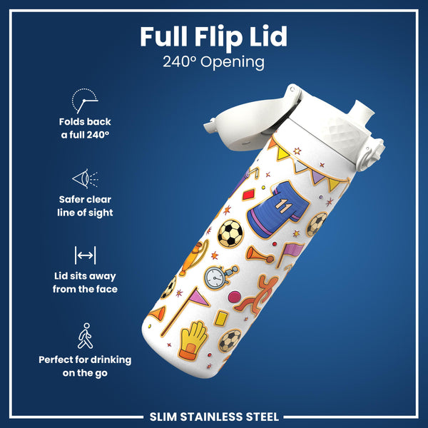 Leak Proof Slim Water Bottle, Stainless Steel, Football, 600ml (20oz) — additional product photo