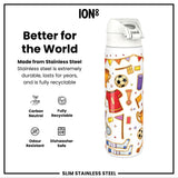 Leak Proof Slim Water Bottle, Stainless Steel, Football, 600ml (20oz) — additional product photo