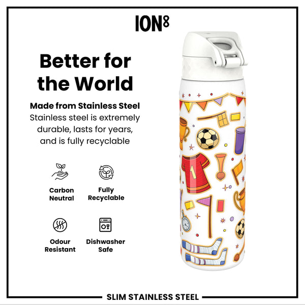 Leak Proof Slim Water Bottle, Stainless Steel, Football, 600ml (20oz) — additional product photo