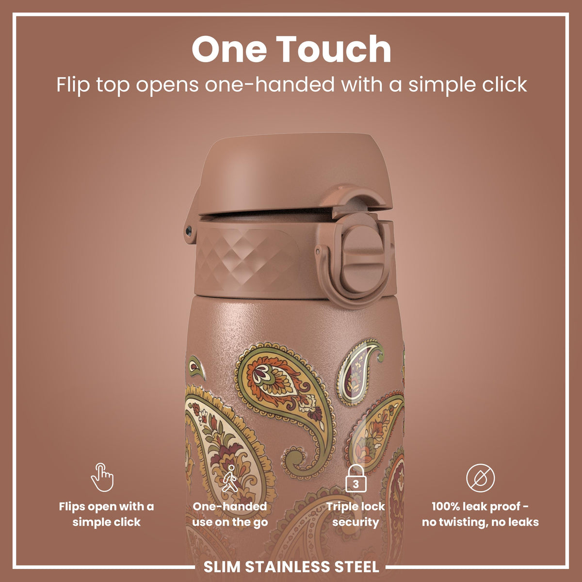 Leak Proof Slim Water Bottle, Stainless Steel, Paisley, 600ml (20oz) — additional product photo