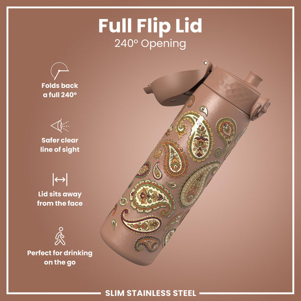 Leak Proof Slim Water Bottle, Stainless Steel, Paisley, 600ml (20oz) — additional product photo