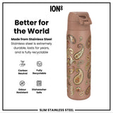 Leak Proof Slim Water Bottle, Stainless Steel, Paisley, 600ml (20oz) — additional product photo