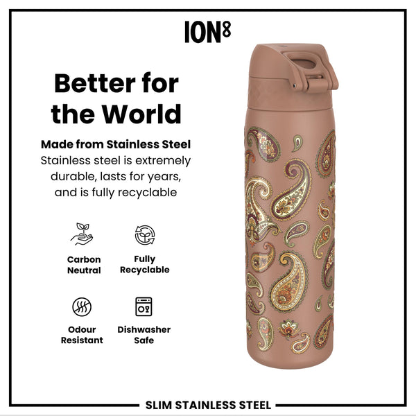 Leak Proof Slim Water Bottle, Stainless Steel, Paisley, 600ml (20oz) — additional product photo