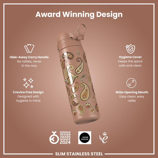 Leak Proof Slim Water Bottle, Stainless Steel, Paisley, 600ml (20oz) — additional product photo