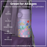 Leak Proof Slim Water Bottle, Stainless Steel, Delicate Floral, 600ml (20oz) — additional product photo