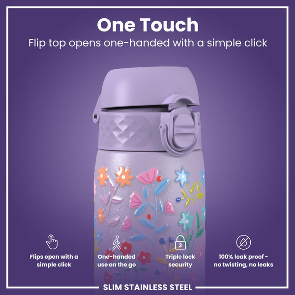 Leak Proof Slim Water Bottle, Stainless Steel, Delicate Floral, 600ml (20oz) — additional product photo