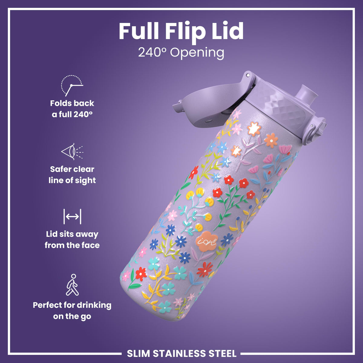 Leak Proof Slim Water Bottle, Stainless Steel, Delicate Floral, 600ml (20oz) — additional product photo