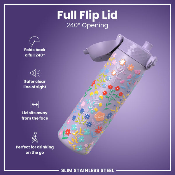 Leak Proof Slim Water Bottle, Stainless Steel, Delicate Floral, 600ml (20oz) — additional product photo