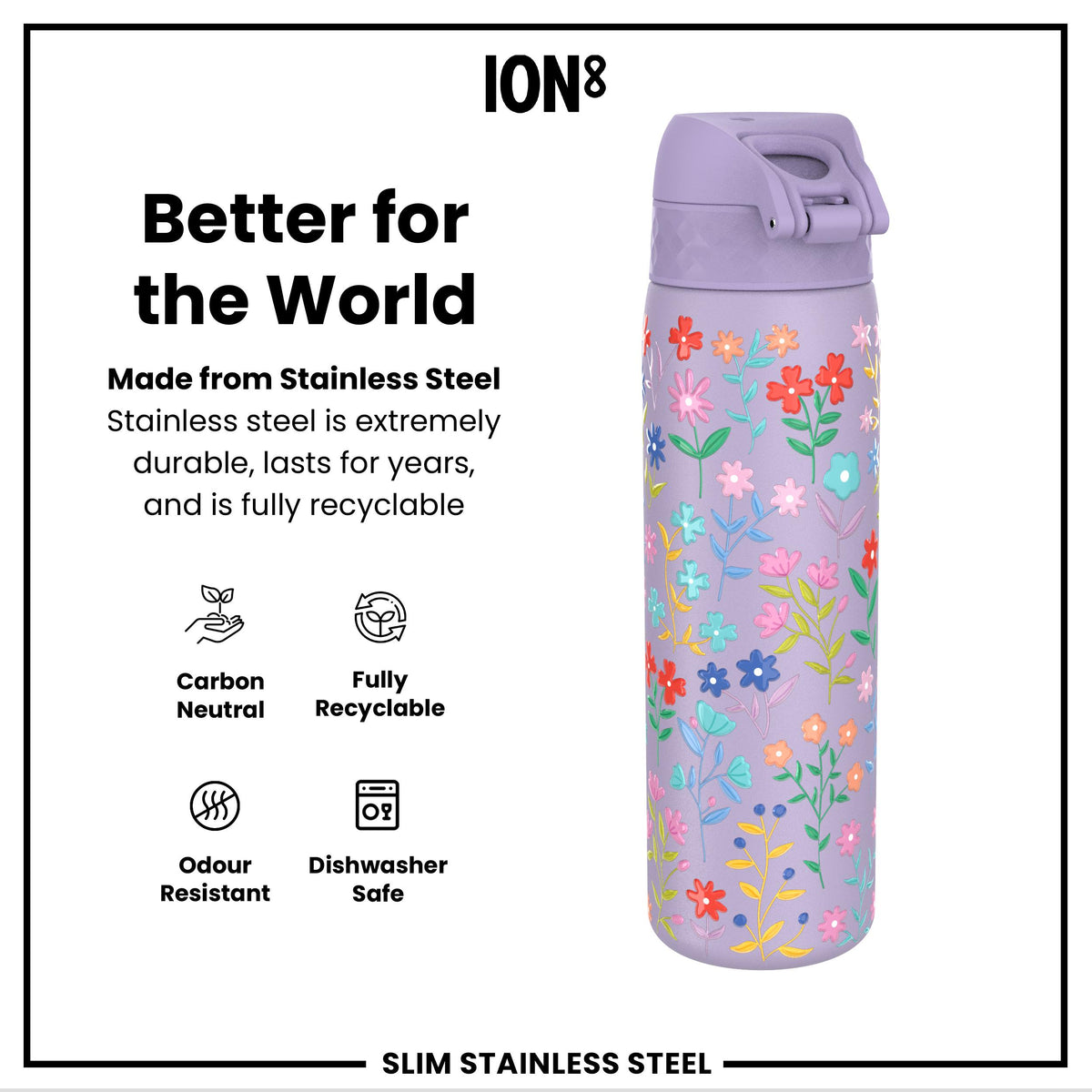 Leak Proof Slim Water Bottle, Stainless Steel, Delicate Floral, 600ml (20oz) — additional product photo