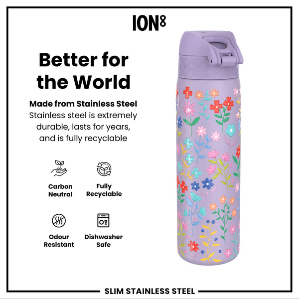 Leak Proof Slim Water Bottle, Stainless Steel, Delicate Floral, 600ml (20oz) — additional product photo