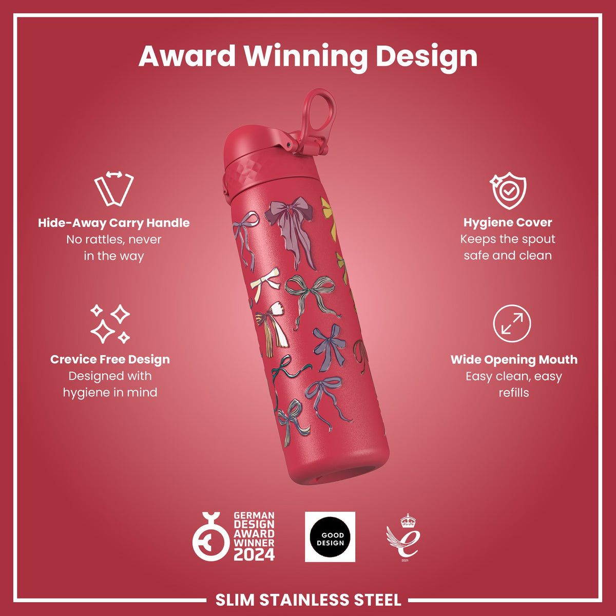 Antifugas Slim Botella de agua, Stainless Steel, Bows, 600ml (20oz) — foto adicional del producto