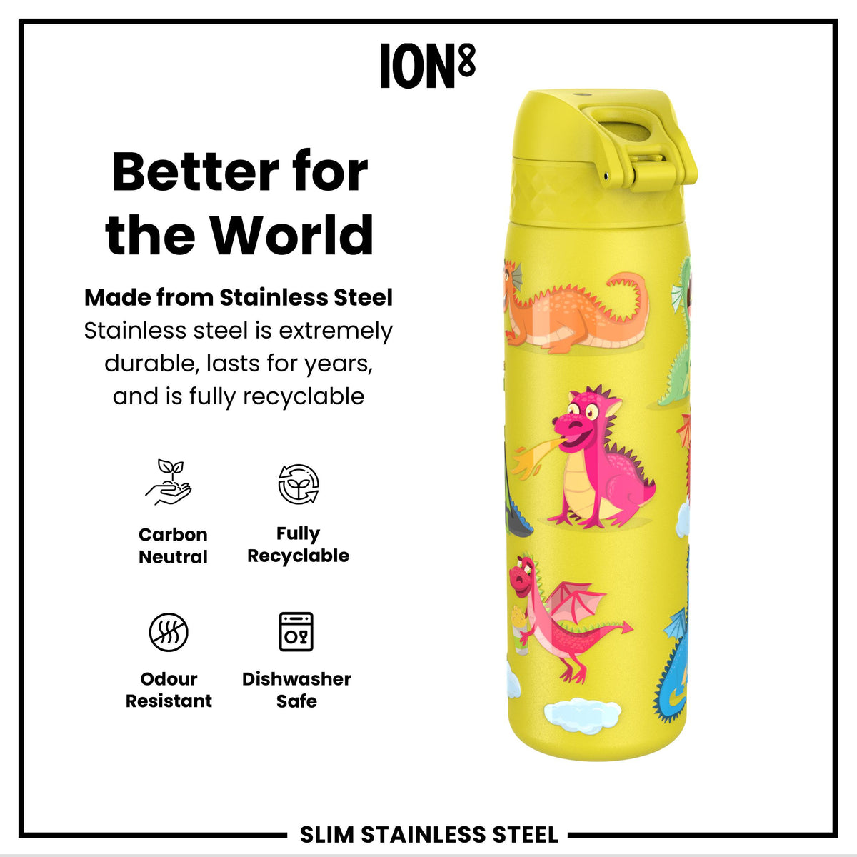 Antifugas Slim Botella de agua, Stainless Steel, Dragons, 600ml (20oz) — foto adicional del producto