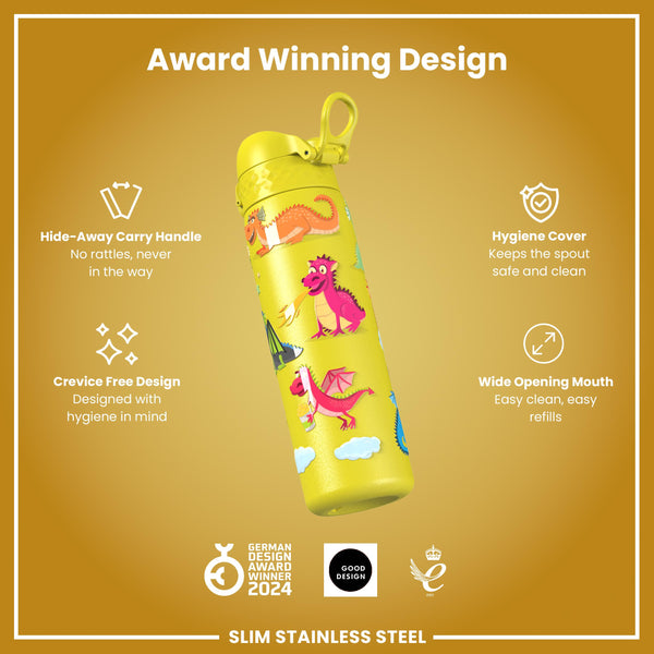 Antifugas Slim Botella de agua, Stainless Steel, Dragons, 600ml (20oz) — foto adicional del producto