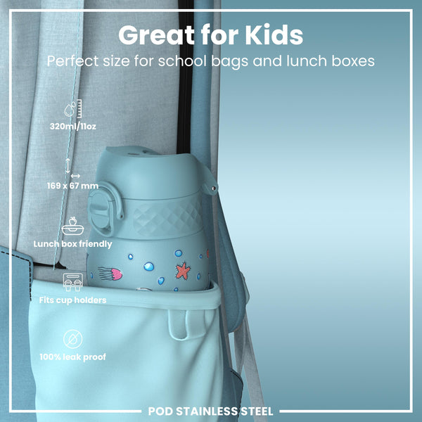 Leak Proof Thermal Steel Water Bottle, Insulated, Blue Sharks, 320ml (11oz) — additional product photo