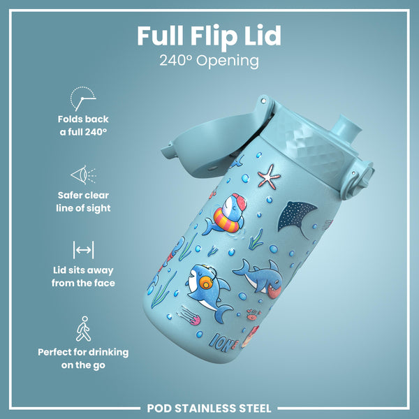 Leak Proof Thermal Steel Water Bottle, Insulated, Blue Sharks, 320ml (11oz) — additional product photo