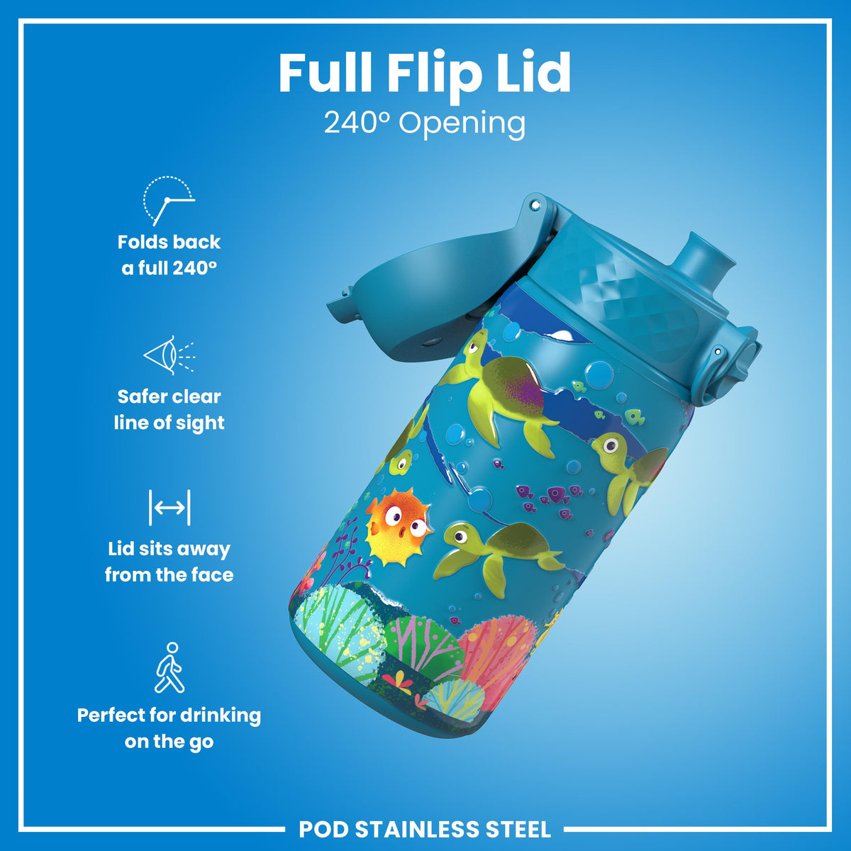 Leak Proof Thermal Steel Water Bottle, Insulated, Sea Turtles, 320ml (11oz) — additional product photo