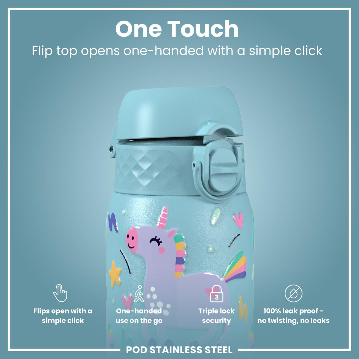 Leak Proof Thermal Steel Water Bottle, Insulated, Blue Unicorns, 320ml (11oz) — additional product photo