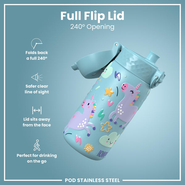 Leak Proof Thermal Steel Water Bottle, Insulated, Blue Unicorns, 320ml (11oz) — additional product photo