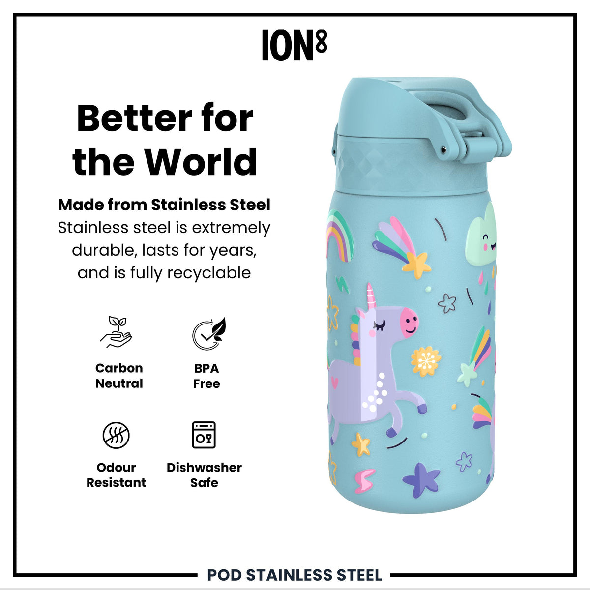 Leak Proof Thermal Steel Water Bottle, Insulated, Blue Unicorns, 320ml (11oz) — additional product photo